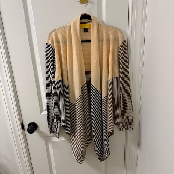 St. JOHN M Wool striped open front waterfall cardigan - Picture 2 of 8